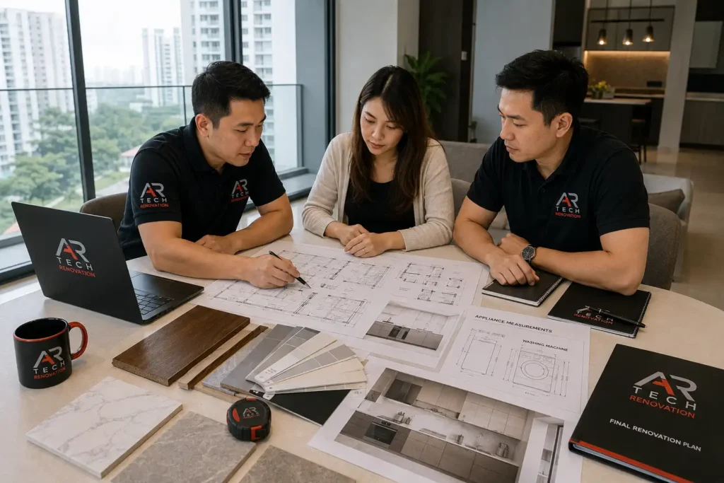 Homeowner and contractor finalizing renovation design and logistics