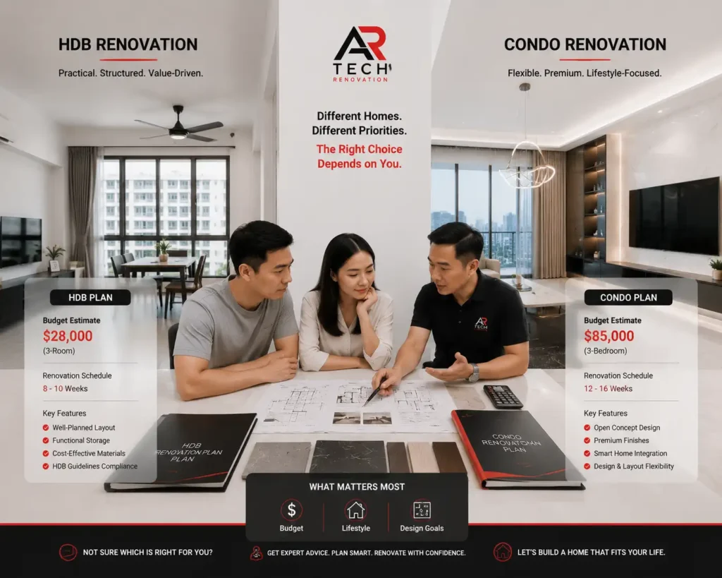 Choosing between HDB and condo renovation in Singapore
