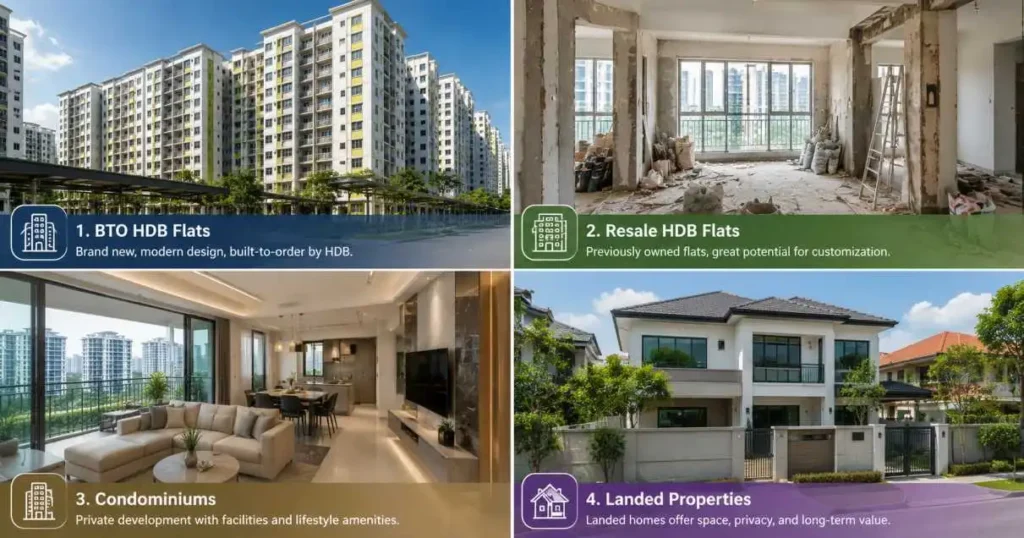 HDB, condo and landed house renovation types in Singapore