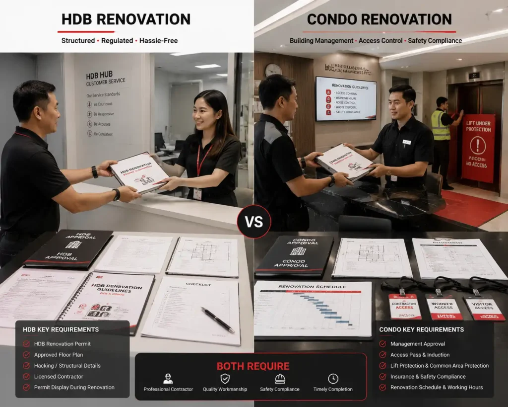 Comparison of HDB and condo renovation approval management