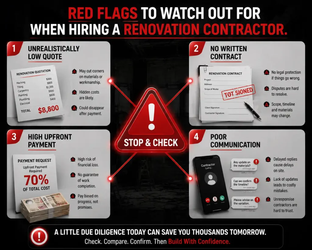 Red flags to watch when hiring a renovation contractor in Singapore