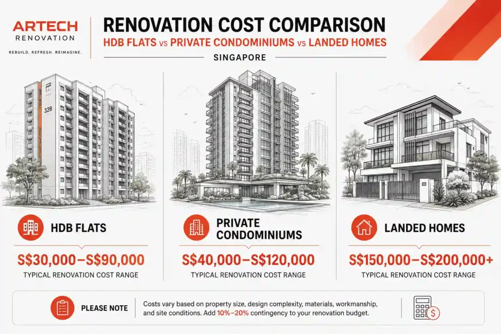 Singapore renovation costs compared for HDB, condo and landed homes